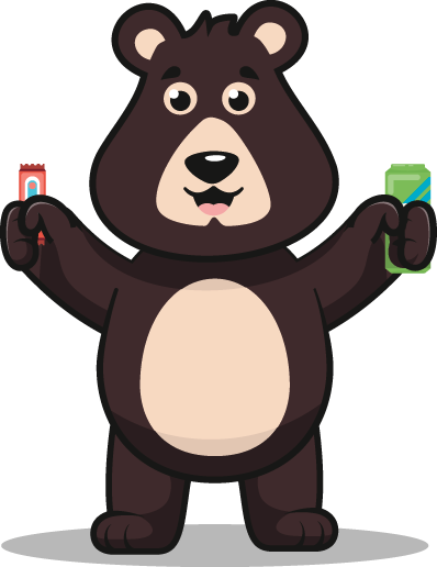 Pause-Bär mit Snacks in den Pfoten